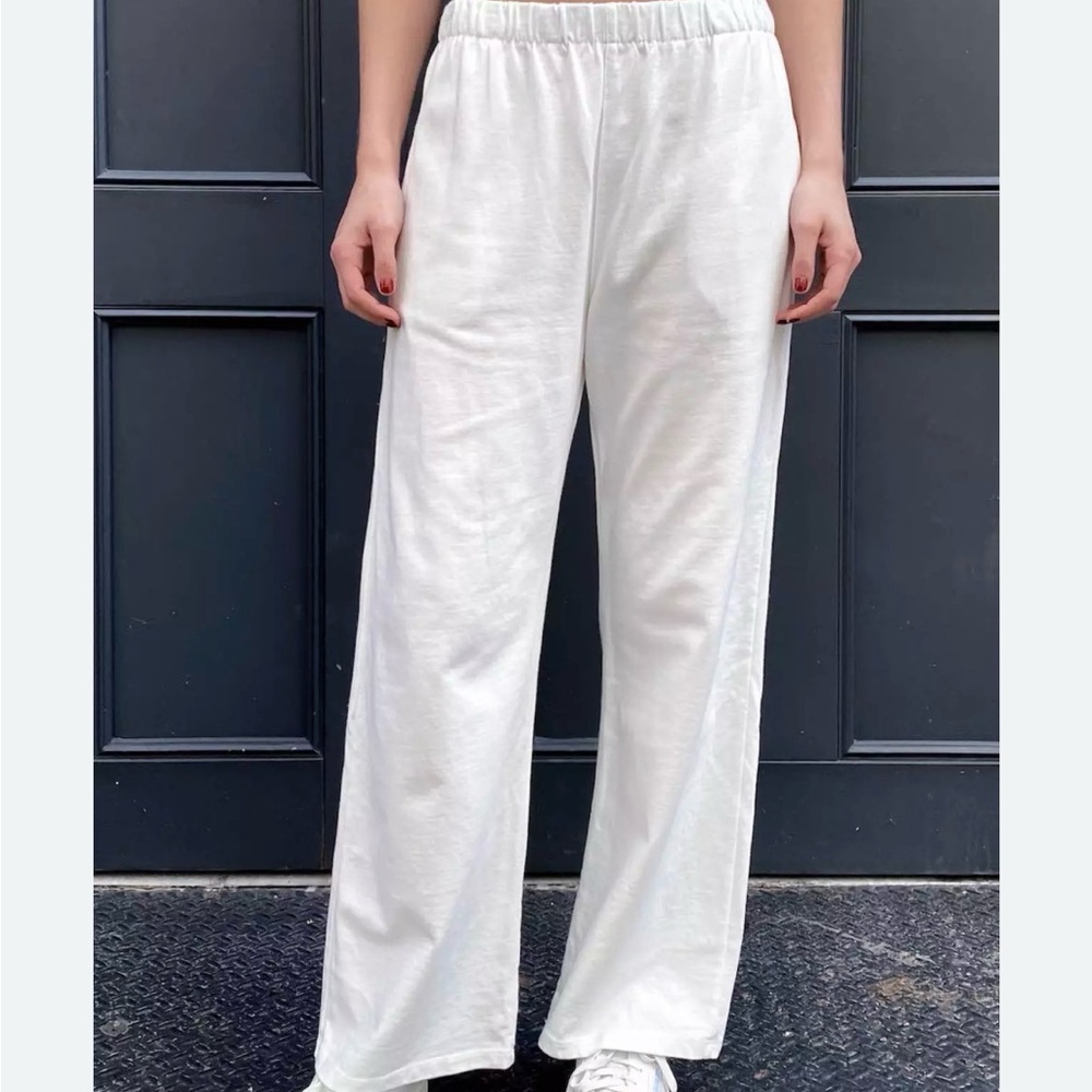 Brandy Melville White Wide-Leg Elastic Waist Pants